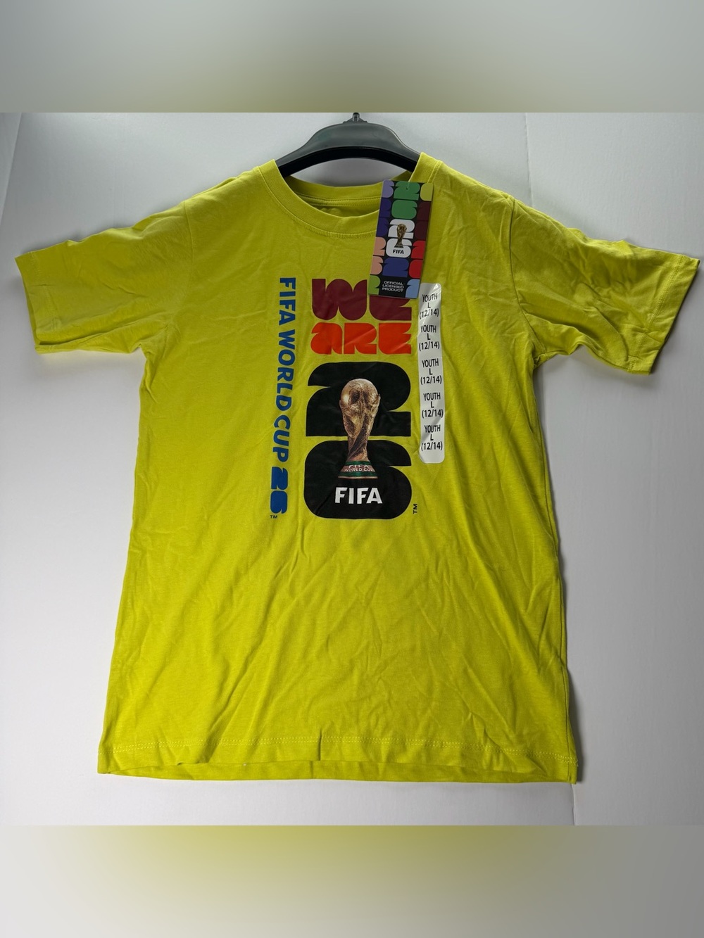 Official FIFA World Cup 2026 Lime Green Graphic T-Shirt Youth Size Large 12/14 N